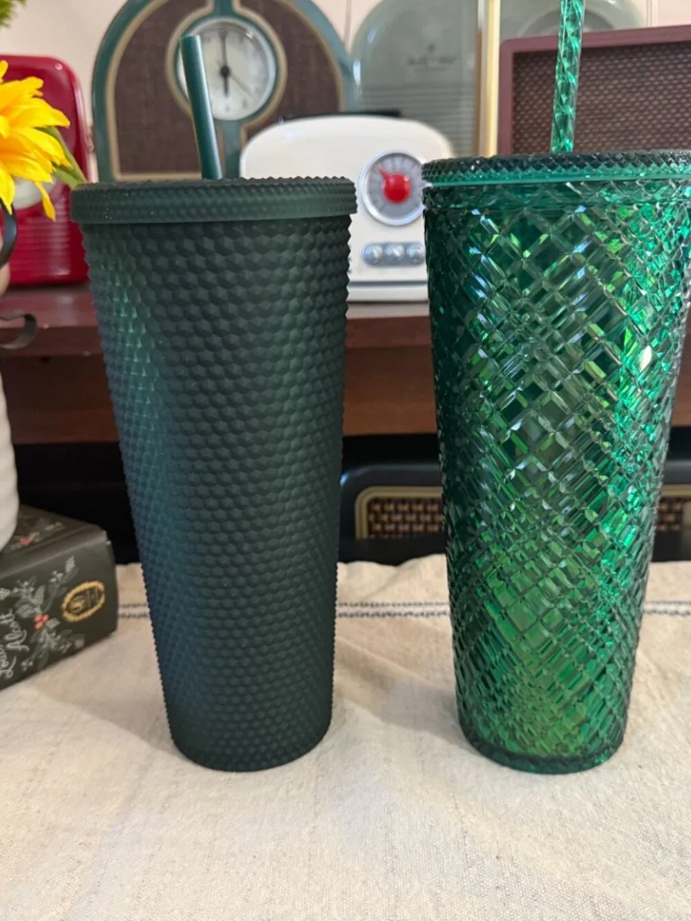 Starbucks Emerald Green Textured Cold Cups with Straws Set of 2